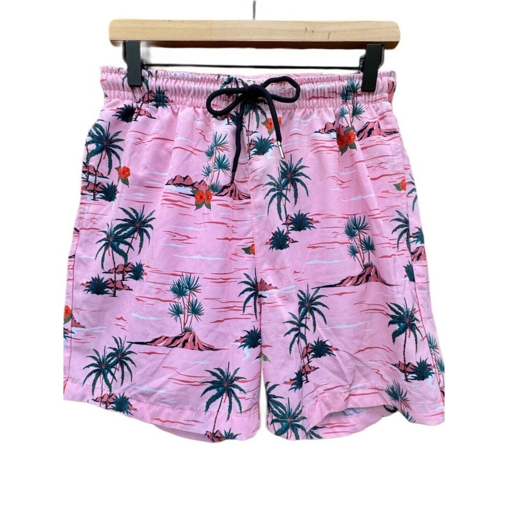 Public Record Mens Swim Shorts Medium Standard Fit Pink Desert Palm AOP